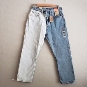 Levis 501 Original Button Fly Womans Jeans Cropped Two Tone Split Leg 31x26